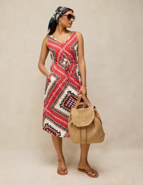 White Stuff Pure Cotton Jersey Patterned Beach Dress Red Mix