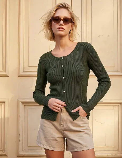 Roman Fine Rib Knit Jumper Dark Green Mix
