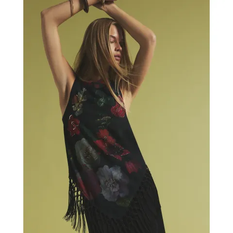 River Island Sleeveless Floral Fringed Top