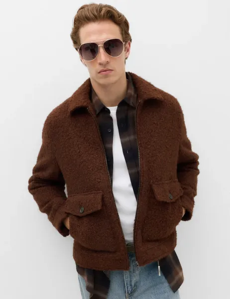 Marks & Spencer Bouclé Zip Through Jacket Brown Mix