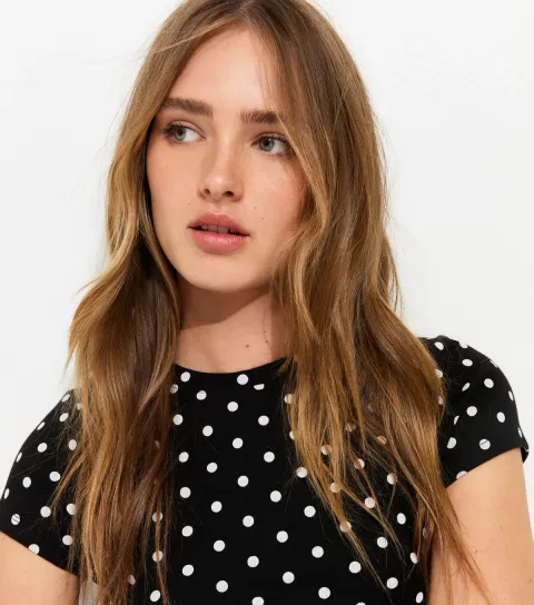 Women's Black Polka Dot Baby Tee