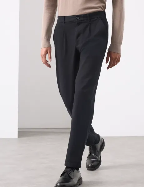 Autograph Tapered Fit Textured Dobby Pleat Front Chinos