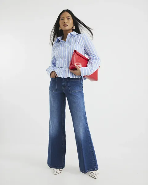 River Island Petite High Waisted Relaxed Flare Jeans