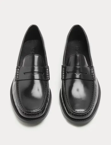 Marks & Spencer Leather Penny Loafers Black