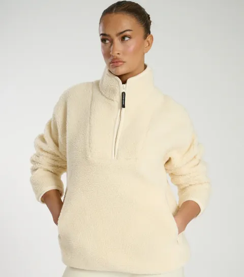 South Beach Women's Cream Quarter Zip Borg Jacket