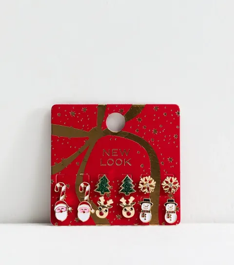 New Look Gold Pack of 6 Christmas Novelty Stud Earrings