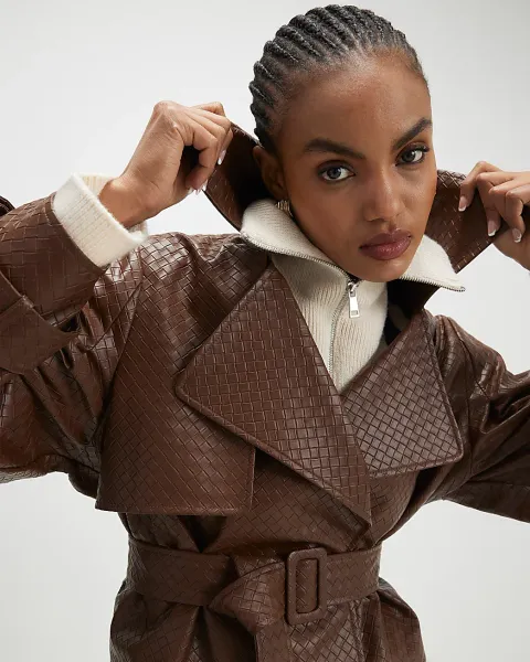 River Island Faux Leather Woven Effect Trench Jacket