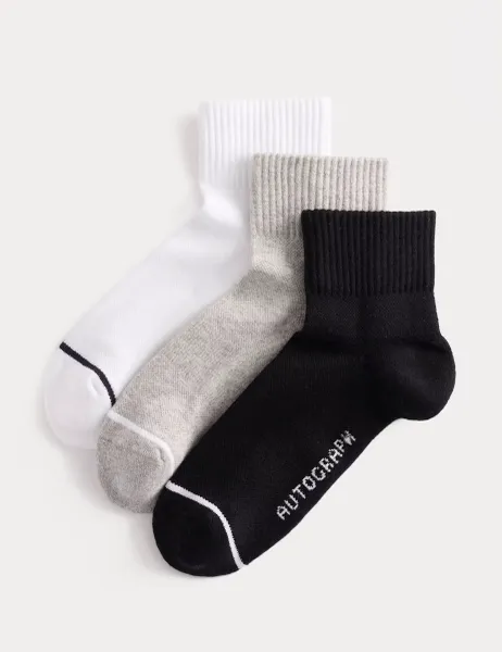 Autograph 3 Pack Pima Cotton Rich Quarter Liner Socks Multi