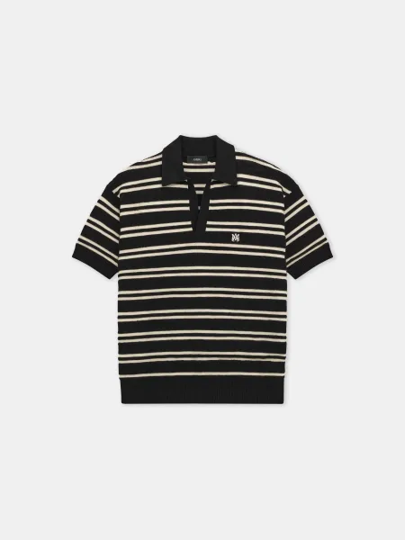 MA STRIPE KNIT SS POLO - Black
