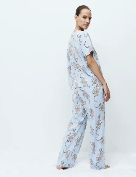 Marks & Spencer Pure Cotton Printed Short Sleeve Pyjama Set Blue Mix
