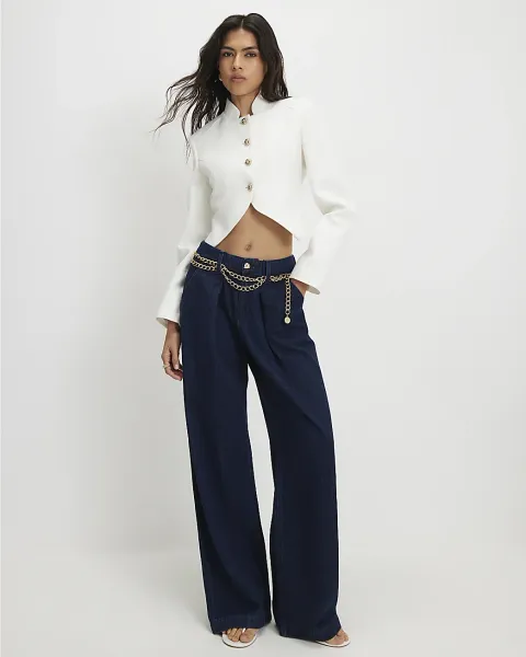 River Island Mid Rise Wide Leg Belted Jeans