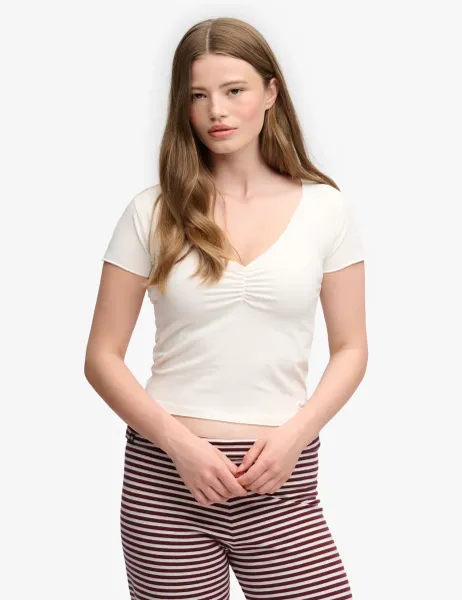 Superdry & Co Cotton Rich V-Neck Crop T-Shirt White