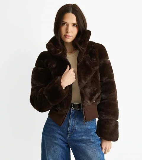 Gini London Women's Dark Brown Faux Fur Jacket