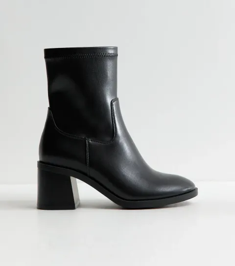 New Look Women's Wide Fit Black Faux Leather Sock Boots Vegan
