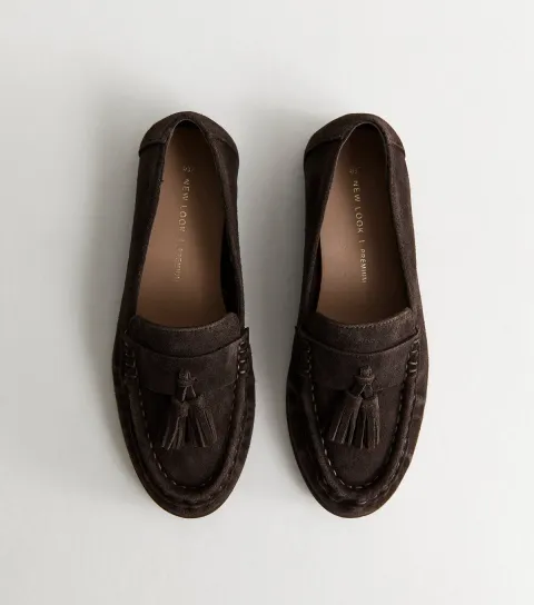 Women's Premium Real Leather Brown Suede Tassel Loafers