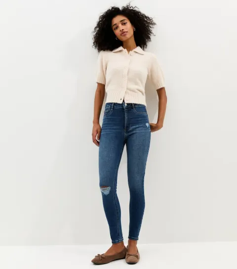 Women's Blue Hallie Disco Ripped Super Skinny Jeans