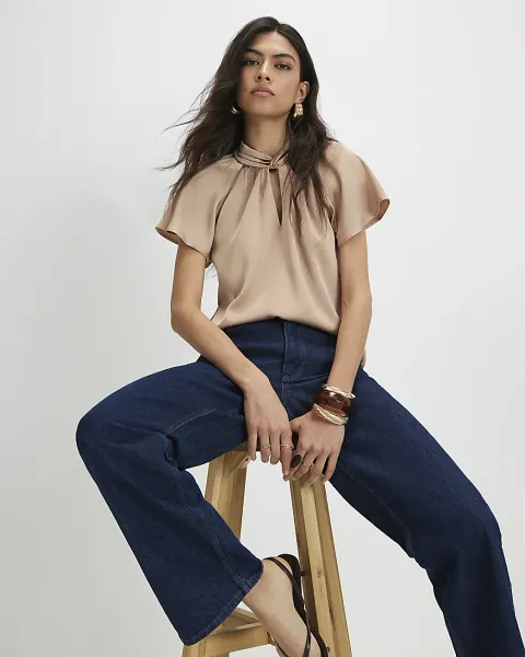 River Island Satin Angel Sleeve Twist Front Top