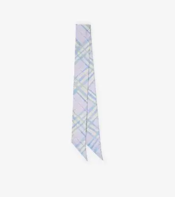 Skinny Watercolour Check Silk Scarf in Lilac purple