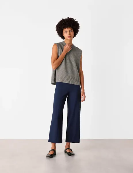 Whistles Camilla Wide Leg Cropped Trousers Navy