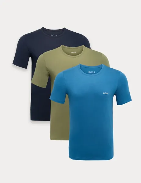 Boss 3 Pack Pure Cotton Crew Neck T-Shirts Green Mix