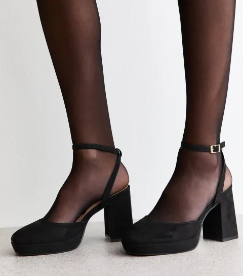 Women's Black Faux Suede Platform Pumps Vegan