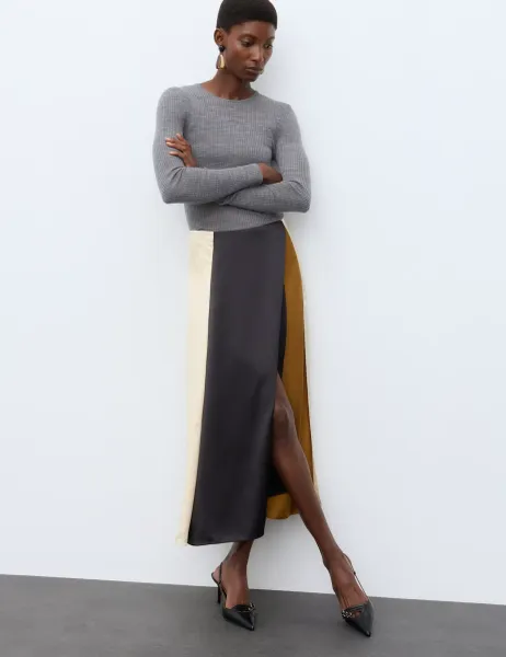 Autograph Colour Block Midaxi Wrap Skirt Black Mix