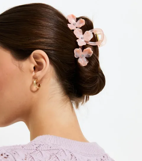 Pink Triple Flower Diamanté Stud Hair Clip
