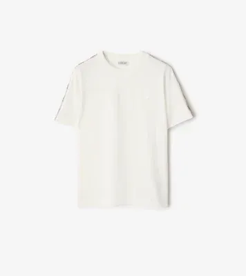 Check Trim Cotton T-shirt in Chalk white