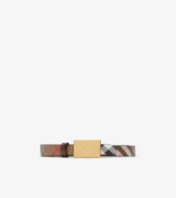 Thin Reversible Engraved Check Belt in Bronze brown