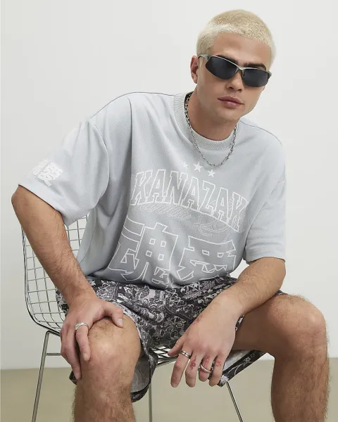 River Island Oversized Fit Mesh Kanazaki T-Shirt