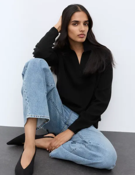 Autograph Pure Cashmere Relaxed Fit Knitted Top Black