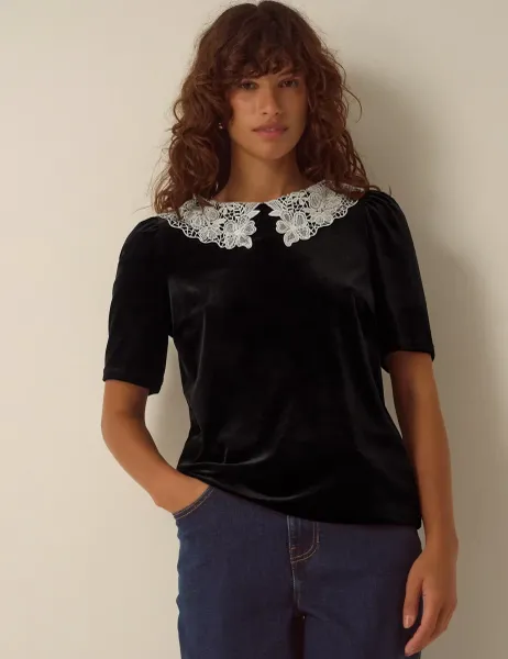 Monsoon Velvet Lace Insert T-Shirt