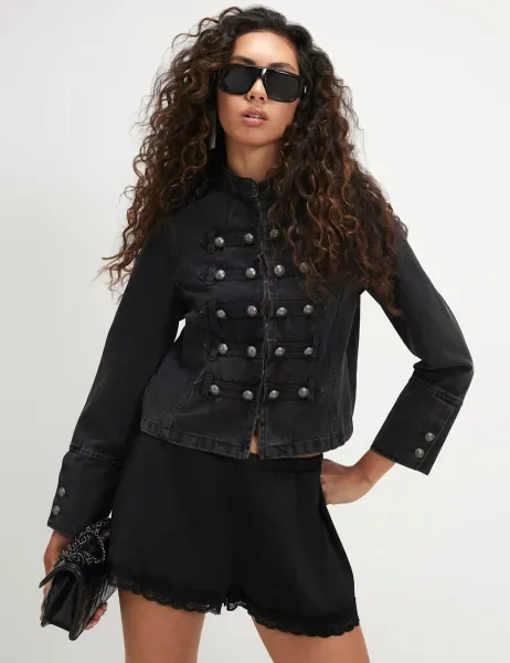 River Island Denim High Neck Jacket Black