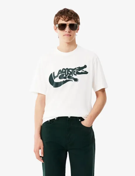 Lacoste Regular Fit Pure Cotton Printed T-Shirt White Mix
