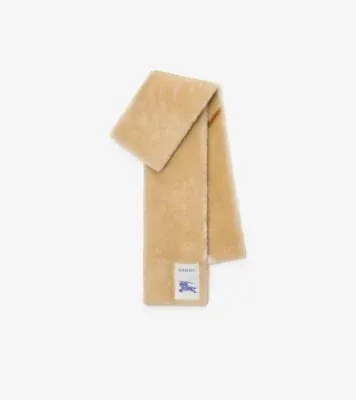 Narrow Check Shearling Scarf in Finch beige