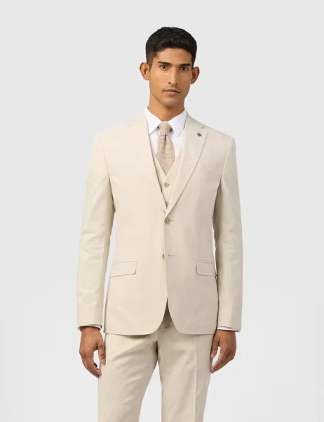 Ted Baker Slim Fit Linen Blend Check Suit Jacket Cream Mix