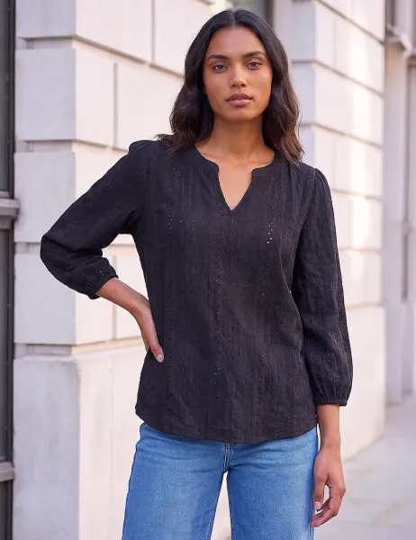 Roman Broderie Detail Tunic Top Black