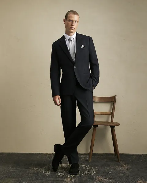 River Island Slim Fit Check Suit Trousers