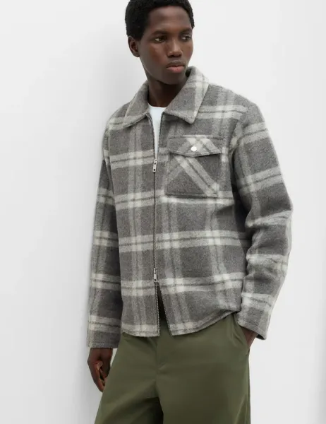 Marks & Spencer Wool Blend Fleece Check Shacket Metal