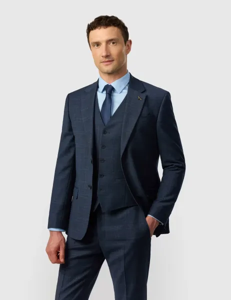 Ted Baker Slim Fit Wool Blend Check Suit Jacket Navy