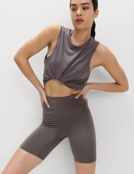 Goodmove Essential High Waisted Fitted Shorts Mid Grey