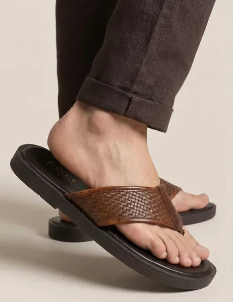 Jones Bootmaker Leather Flip Flops Medium Brown