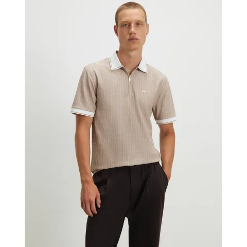 River Island Slim Fit Pinstripe Zip Polo Shirt