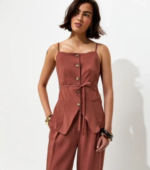 Women's Rust Square Neck Belted Waistcoat