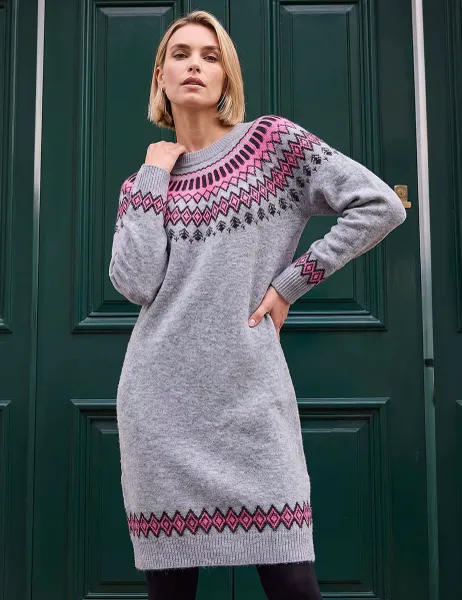 Roman Fairisle Scoop Neck Jumper Dress Grey Marl