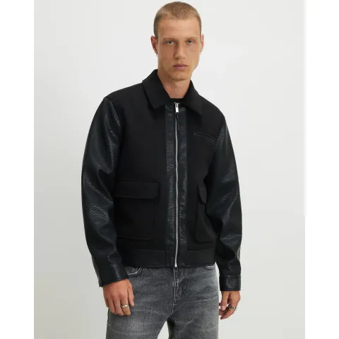 River Island Faux Leather Blocked Harrington Jacket