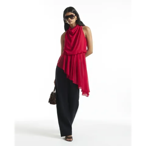 River Island Cowl Neck Asymmetric Hem Top