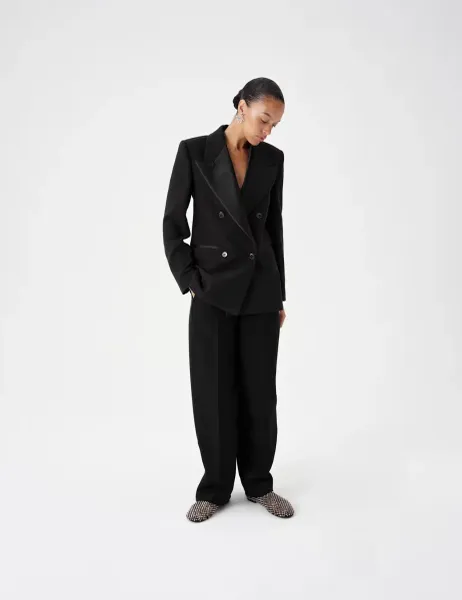 Marks & Spencer Tuxedo Relaxed Straight Leg Trousers Black