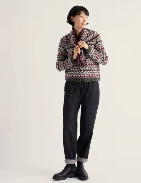 Seasalt Cornwall Merino Wool Rich Fair Isle Cardigan Pink Mix