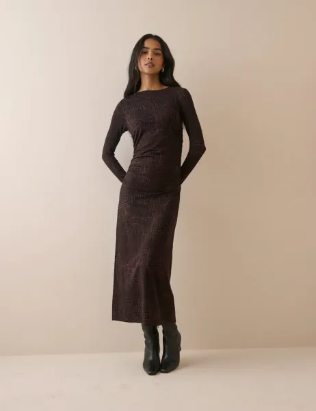 Nobody's Child Animal Print Midi Bodycon Dress Brown
